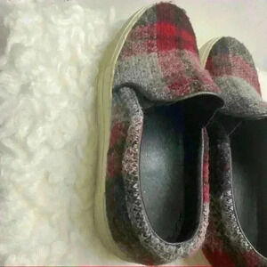 𝅺joshua Sanders Tweed Plaid Slip On Sneakers Red/Gray